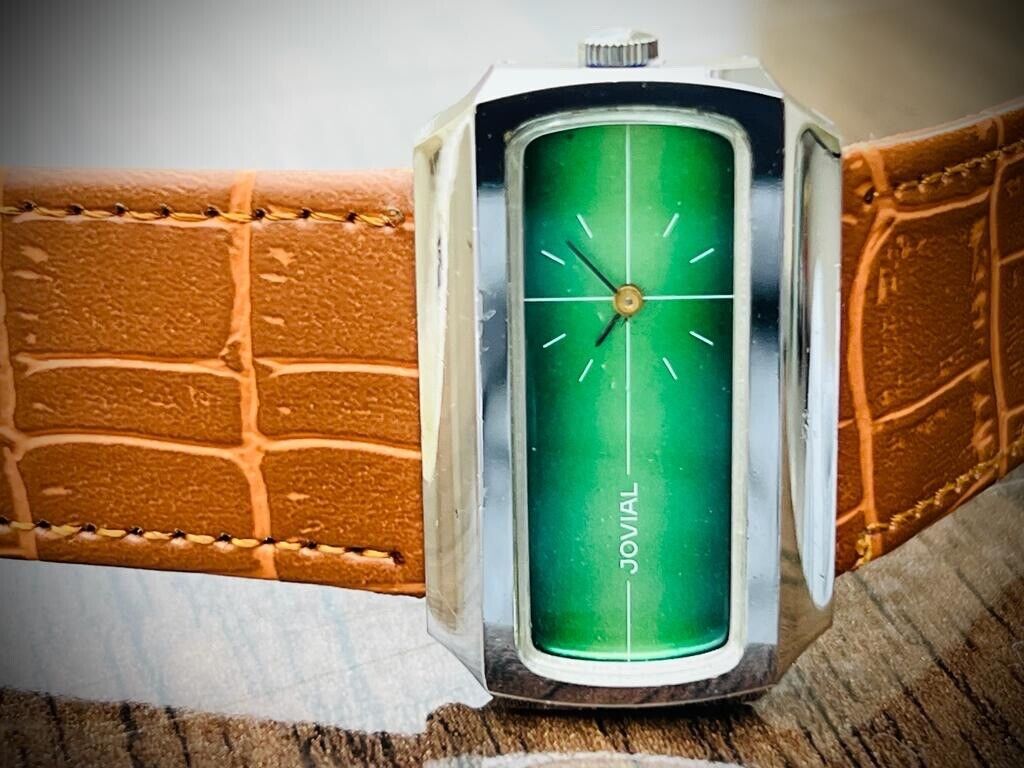 Vintage Jovail Emerald Green Dial Rectangle Manual Wind Watch, 41mm By 27mm - Grab A Watch Co
