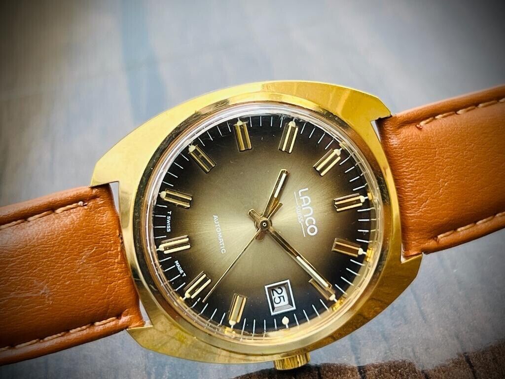 Vintage Lanco Swiss 2 Shade Brown Dial Automatic 36mm Mens Watch, Stunning - Grab A Watch Co
