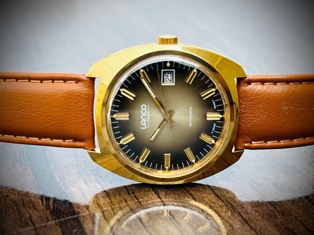 Vintage Lanco Swiss 2 Shade Brown Dial Automatic 36mm Mens Watch, Stunning - Grab A Watch Co