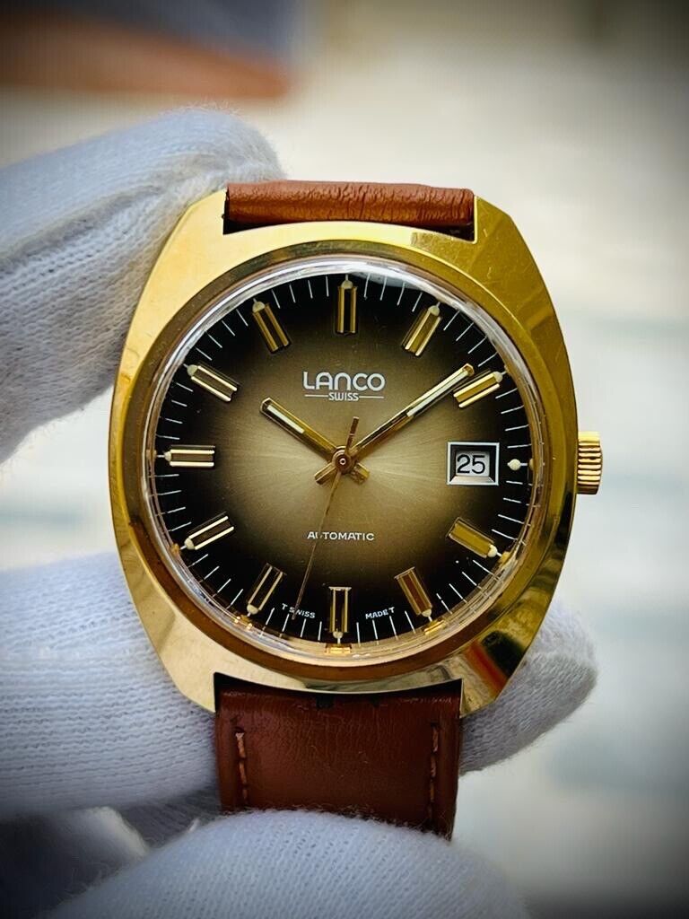 Vintage Lanco Swiss 2 Shade Brown Dial Automatic 36mm Mens Watch, Stunning - Grab A Watch Co
