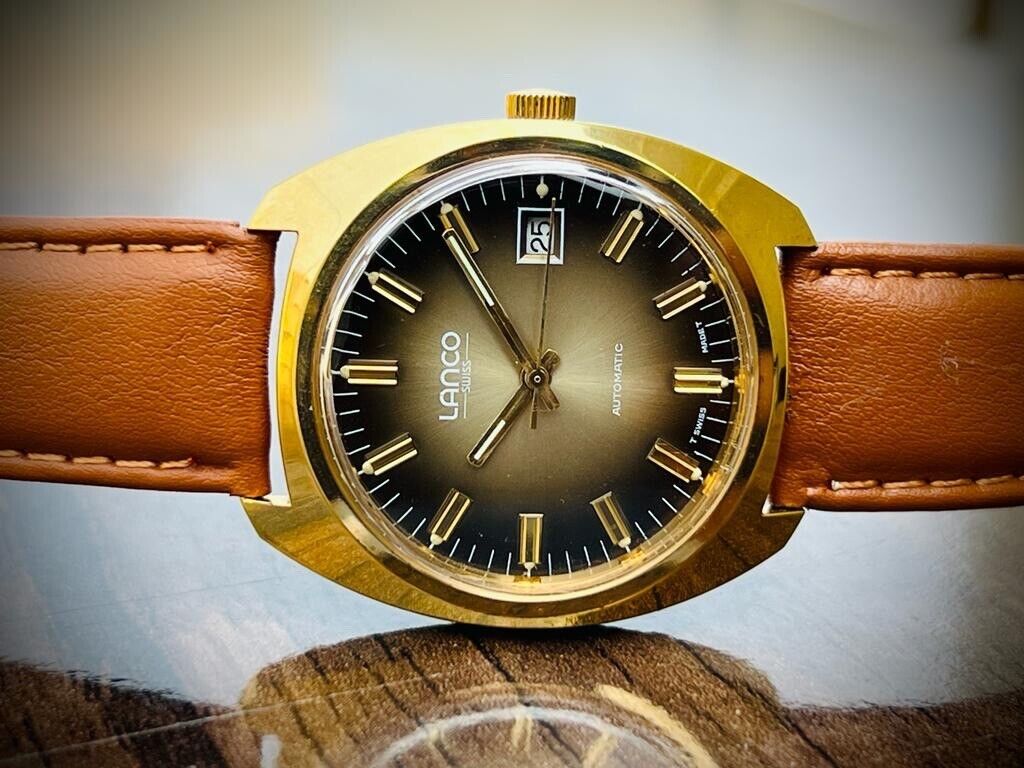 Vintage Lanco Swiss 2 Shade Brown Dial Automatic 36mm Mens Watch, Stunning - Grab A Watch Co