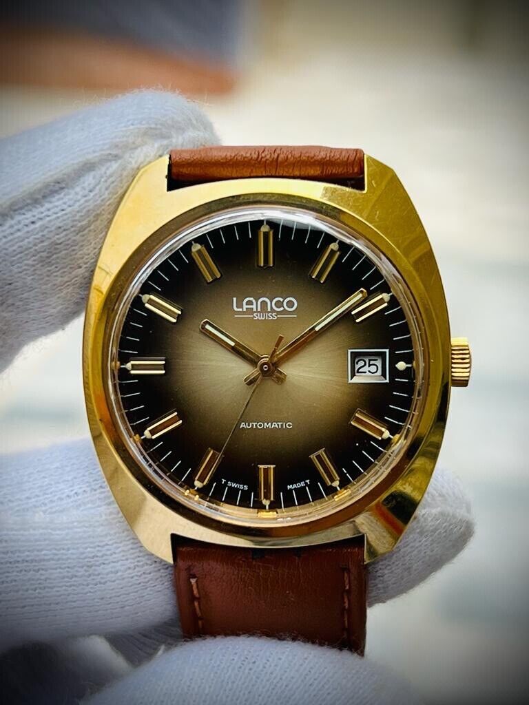 Vintage Lanco Swiss 2 Shade Brown Dial Automatic 36mm Mens Watch, Stunning - Grab A Watch Co