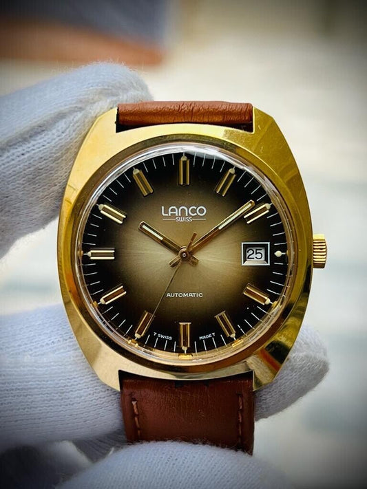 Vintage Lanco Swiss 2 Shade Brown Dial Automatic 36mm Mens Watch, Stunning - Grab A Watch Co