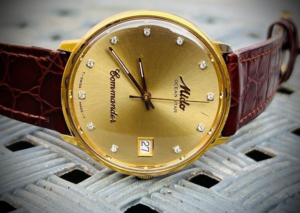 Vintage Mido Ocean Star Commander Diamond Gold Dial Automatic 36mm Swiss NOS - Grab A Watch Co