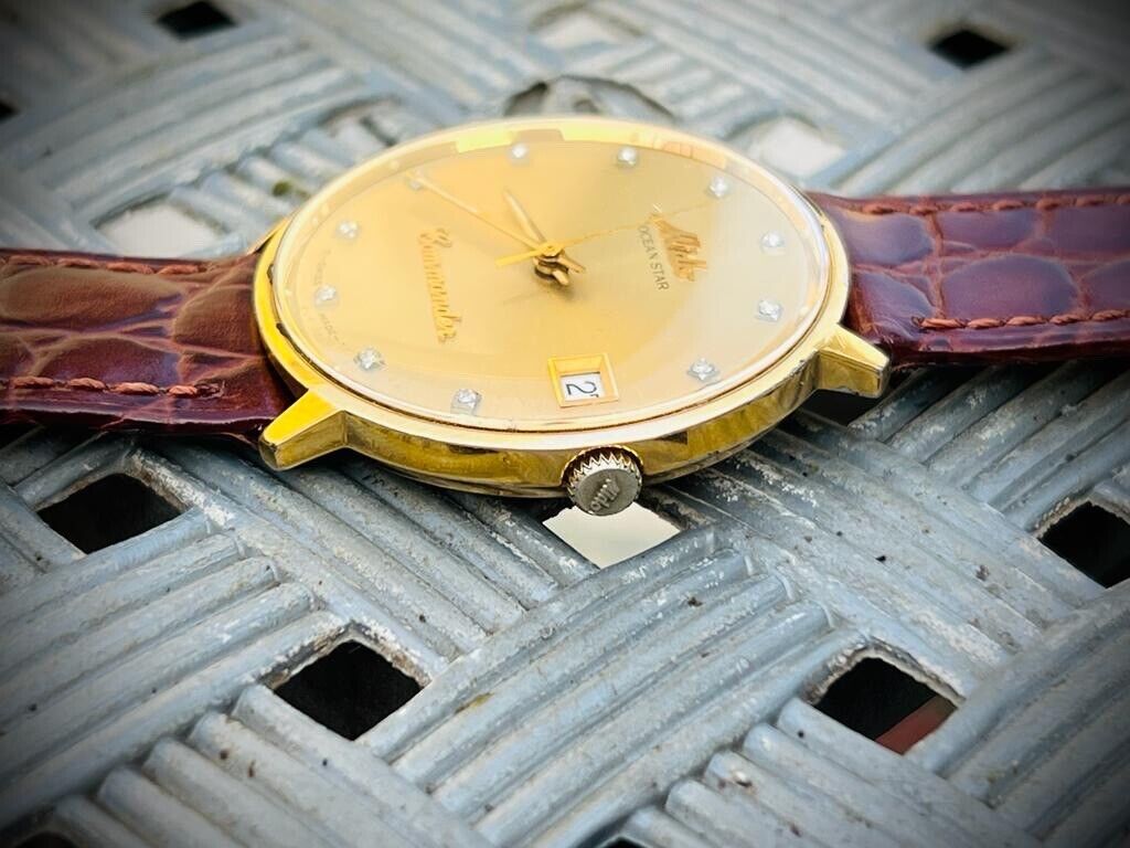 Vintage Mido Ocean Star Commander Diamond Gold Dial Automatic 36mm Swiss NOS - Grab A Watch Co