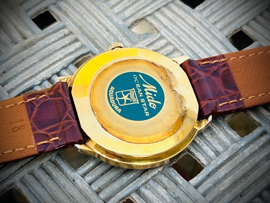 Vintage Mido Ocean Star Commander Diamond Gold Dial Automatic 36mm Swiss NOS - Grab A Watch Co