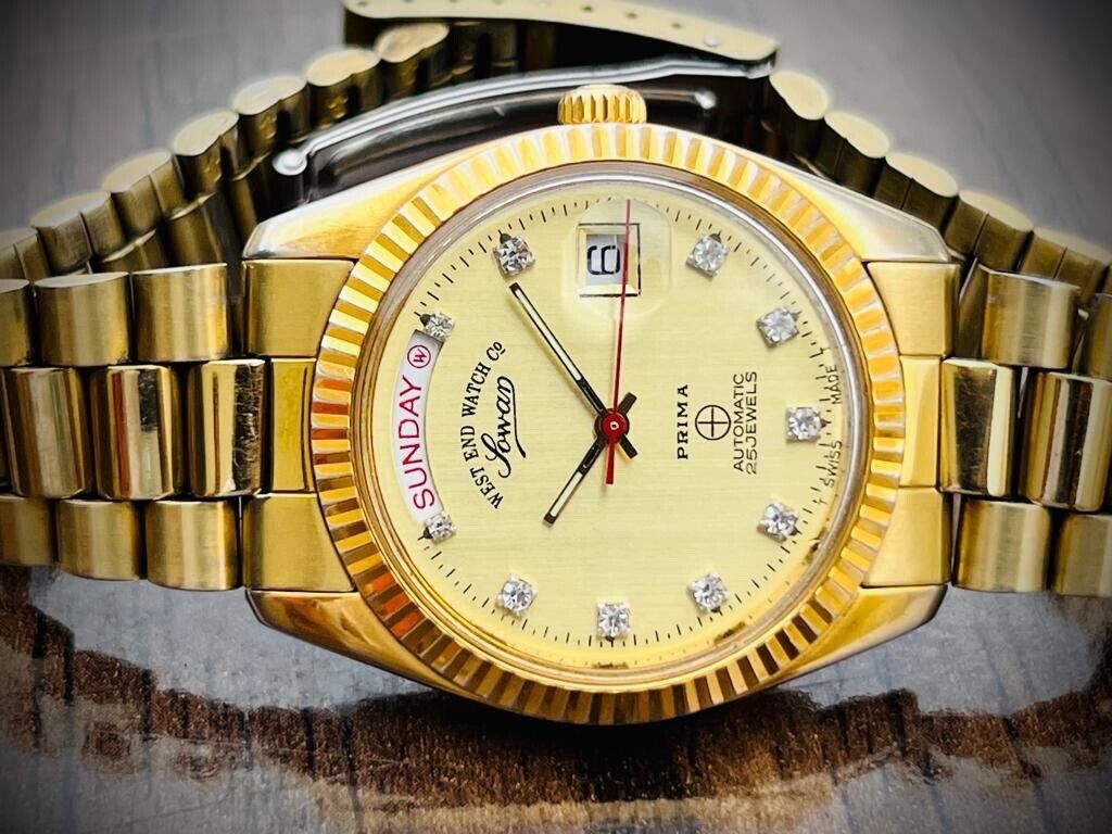 Vintage NOS West End Co President Diamond 37mm All Gold, Automatic Gents Watch - Grab A Watch Co
