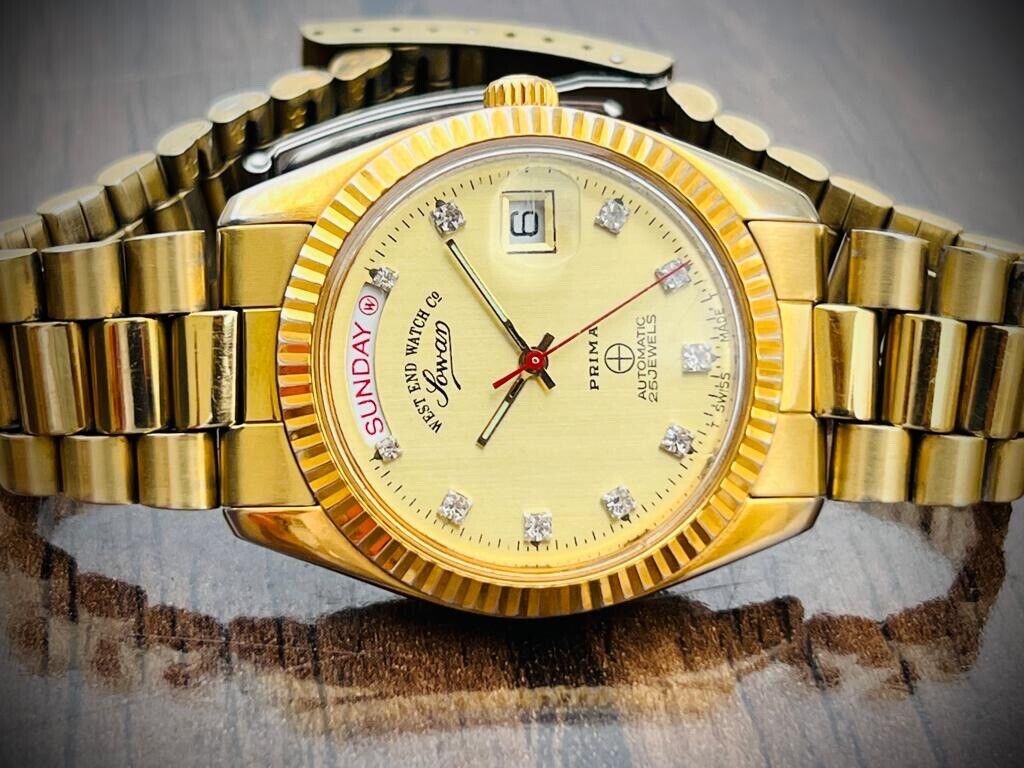 Vintage NOS West End Co President Diamond 37mm All Gold, Automatic Gents Watch - Grab A Watch Co