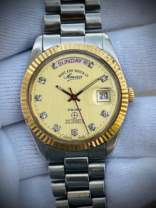 Vintage NOS West End Co President Diamond Dial, Automatic Gents Watch 37mm - Grab A Watch Co