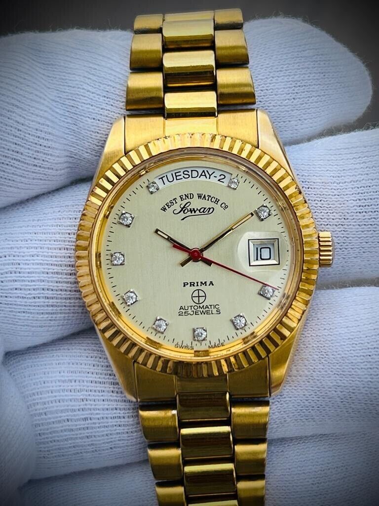 Vintage NOS West End Co President Jubilee 25J All Gold, Automatic Gents Watch - Grab A Watch Co