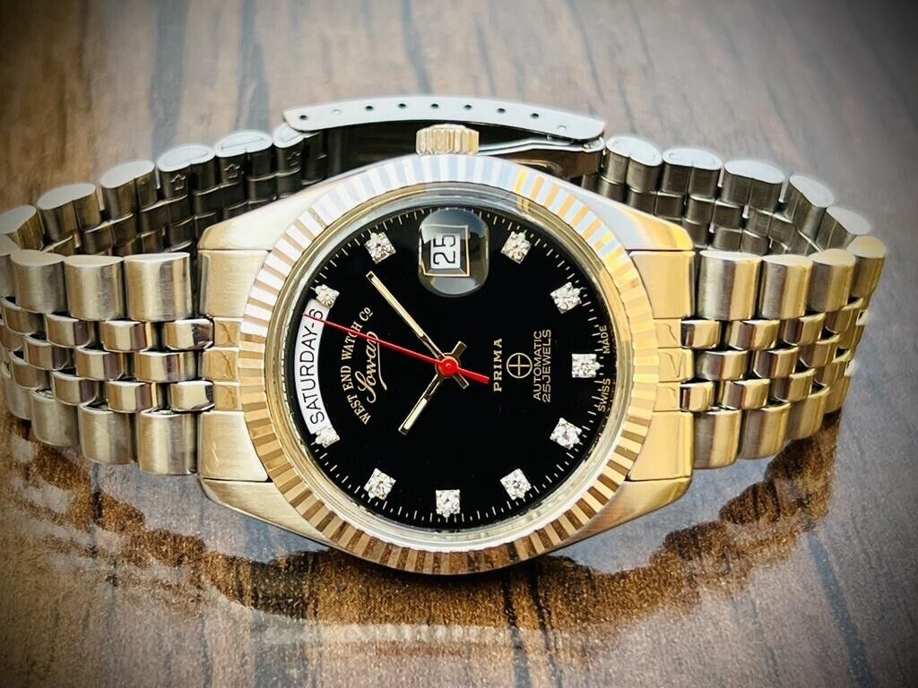 Vintage NOS West End Co President Jubilee 25J Black Dial, Automatic Gents Watch - Grab A Watch Co