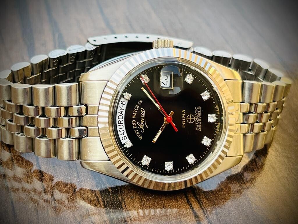 Vintage NOS West End Co President Jubilee 25J Black Dial, Automatic Gents Watch - Grab A Watch Co