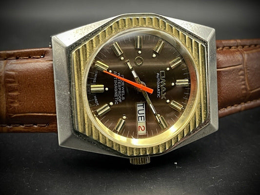 Vintage Omax 17 Jewels Automatic Brown Dial 36mm Mens Watch, Swiss Made - Grab A Watch Co