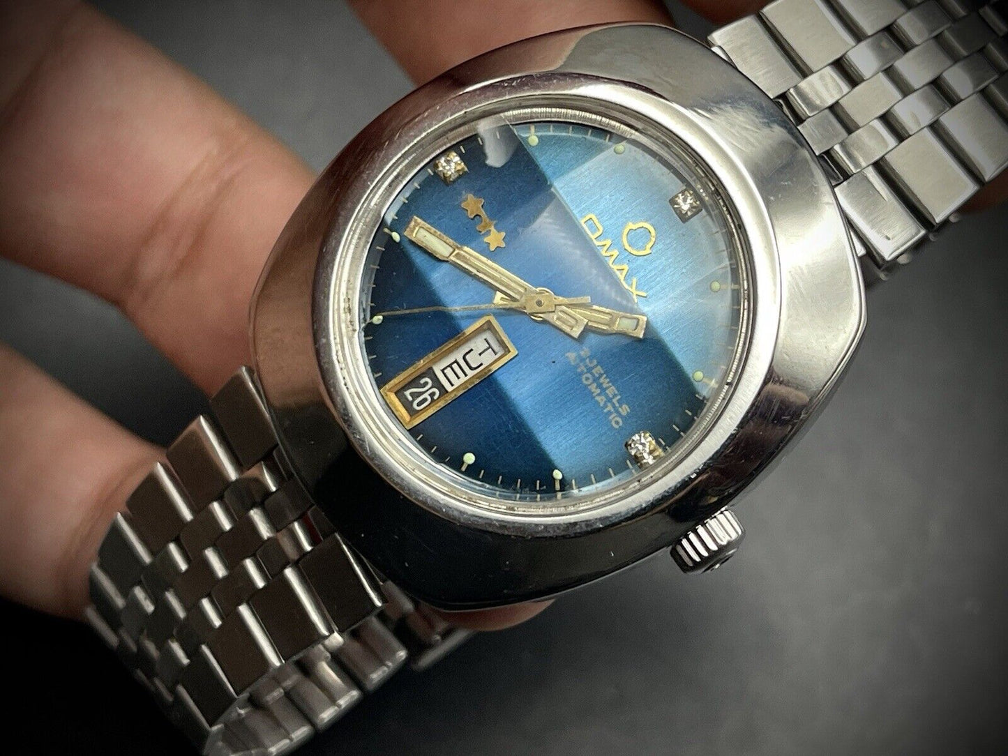 Vintage Omax 3 Star 21 Jewels Automatic Blue Dial 36mm Gents Watch, Swiss Made - Grab A Watch Co