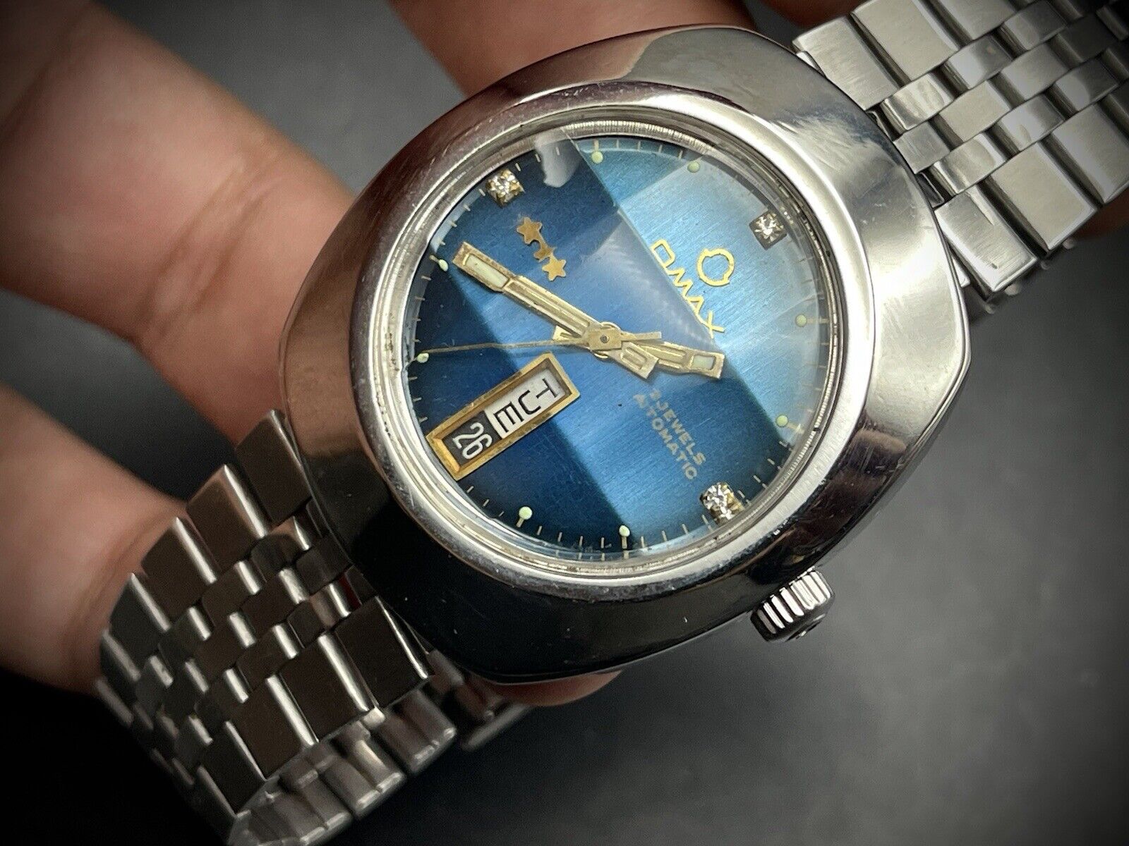 Vintage Omax 3 Star 21 Jewels Automatic Blue Dial 36mm Gents Watch, Swiss Made - Grab A Watch Co