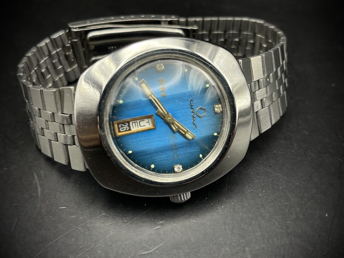 Vintage Omax 3 Star 21 Jewels Automatic Blue Dial 36mm Gents Watch, Swiss Made - Grab A Watch Co