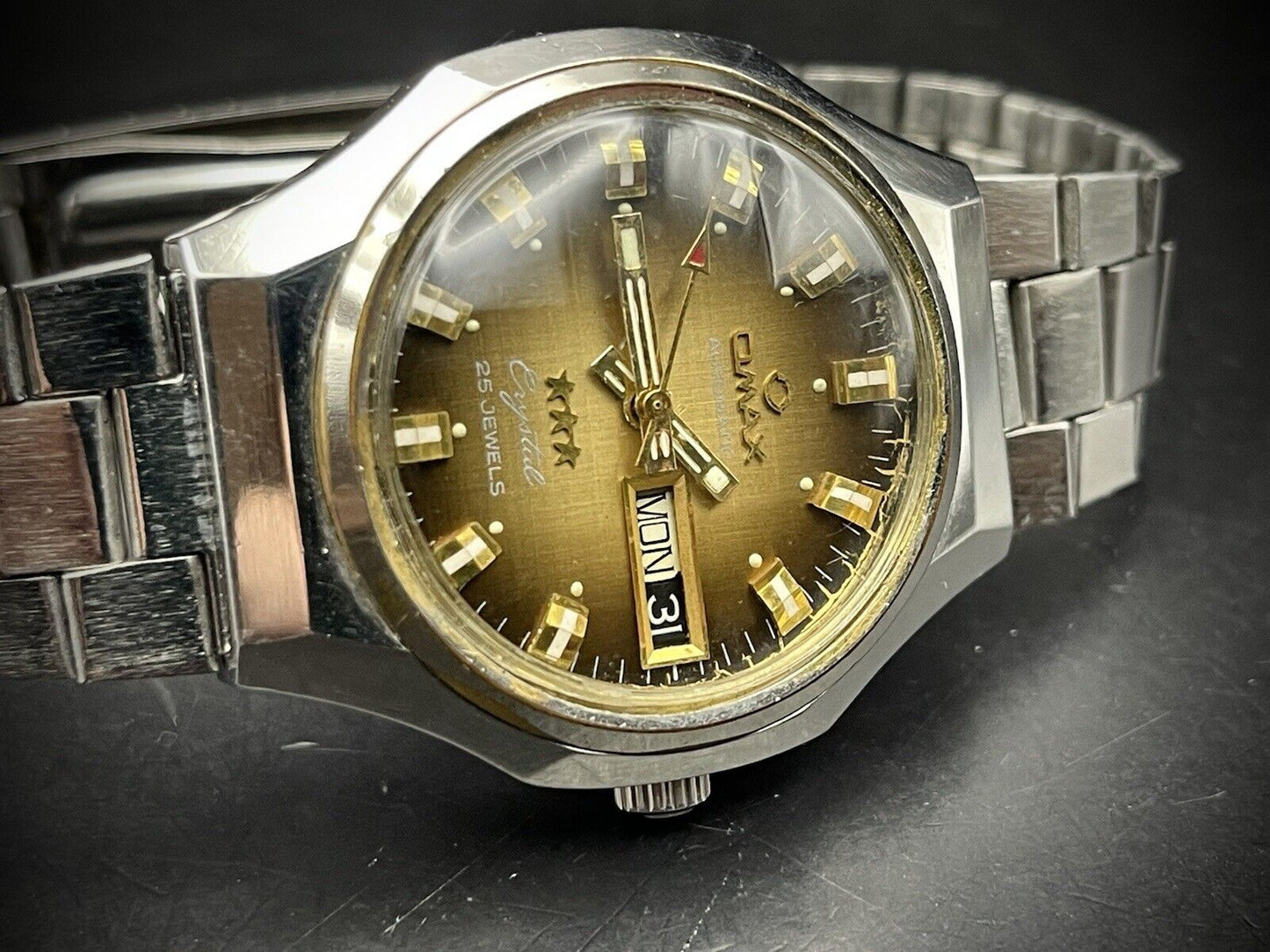 Vintage Omax 3 Star 21 Jewels Automatic Crystal 36mm Mens Watch, Swiss - Grab A Watch Co