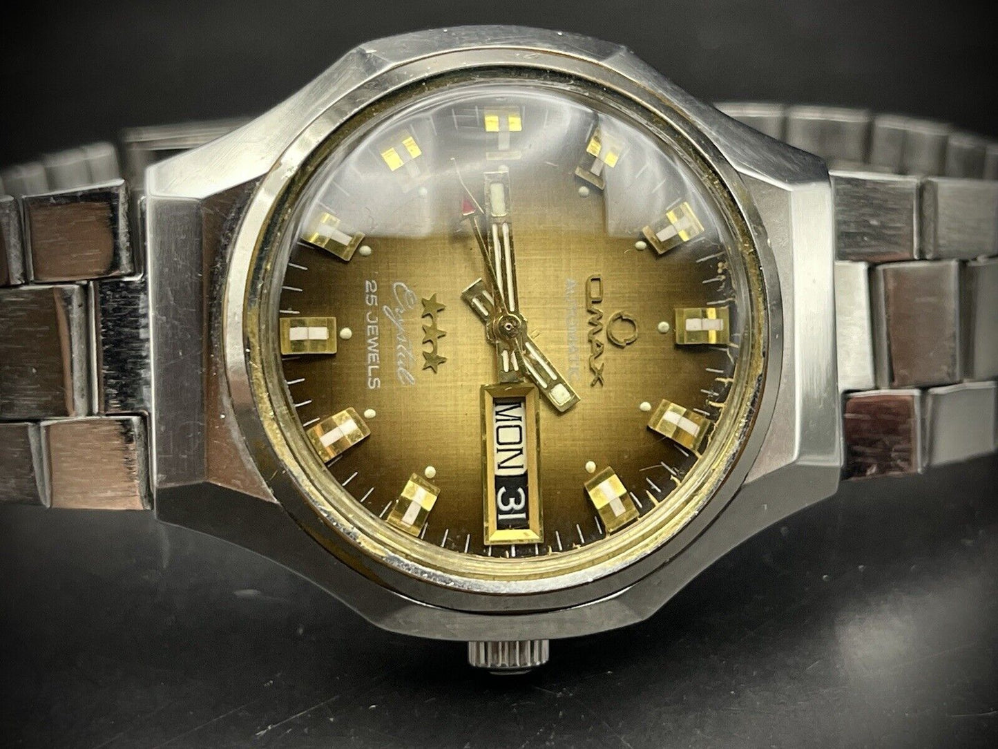 Vintage Omax 3 Star 21 Jewels Automatic Crystal 36mm Mens Watch, Swiss - Grab A Watch Co