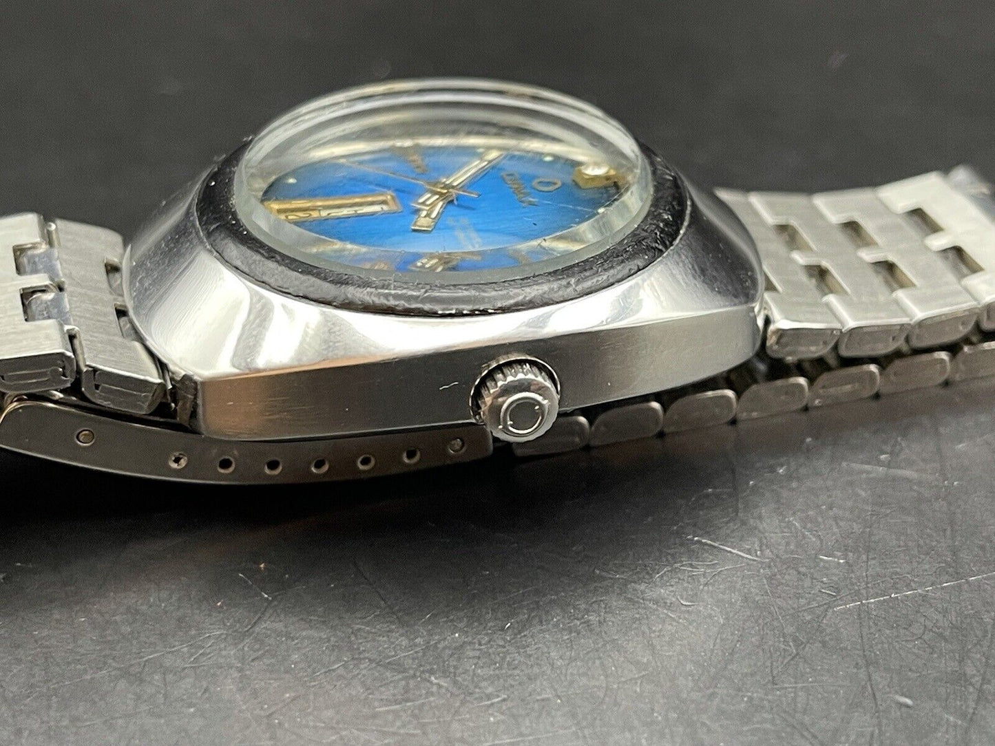 Vintage Omax 3 Star Automatic Blue Dial Gents Watch, Gift, Swiss Made - Grab A Watch Co