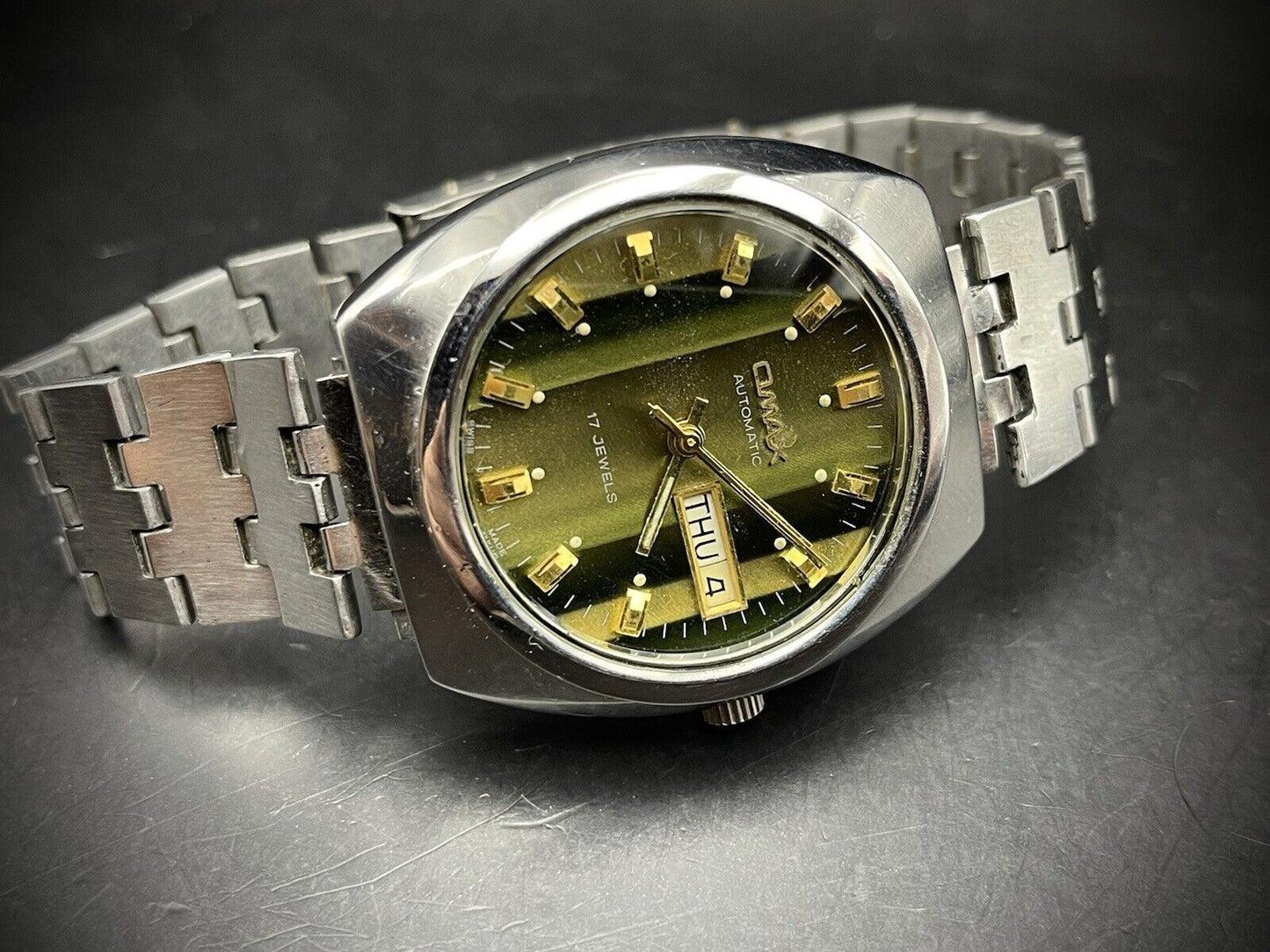 Vintage Omax Automatic Green Dial 36mm Gents Watch, Swiss Made - Grab A Watch Co