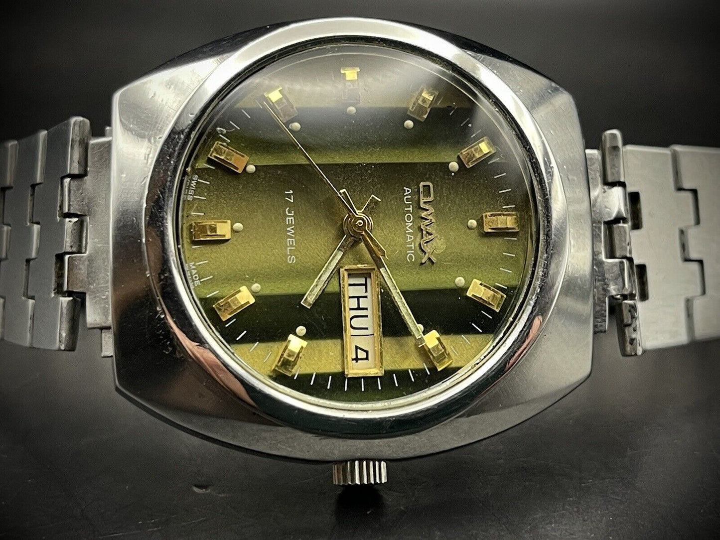 Vintage Omax Automatic Green Dial 36mm Gents Watch, Swiss Made - Grab A Watch Co