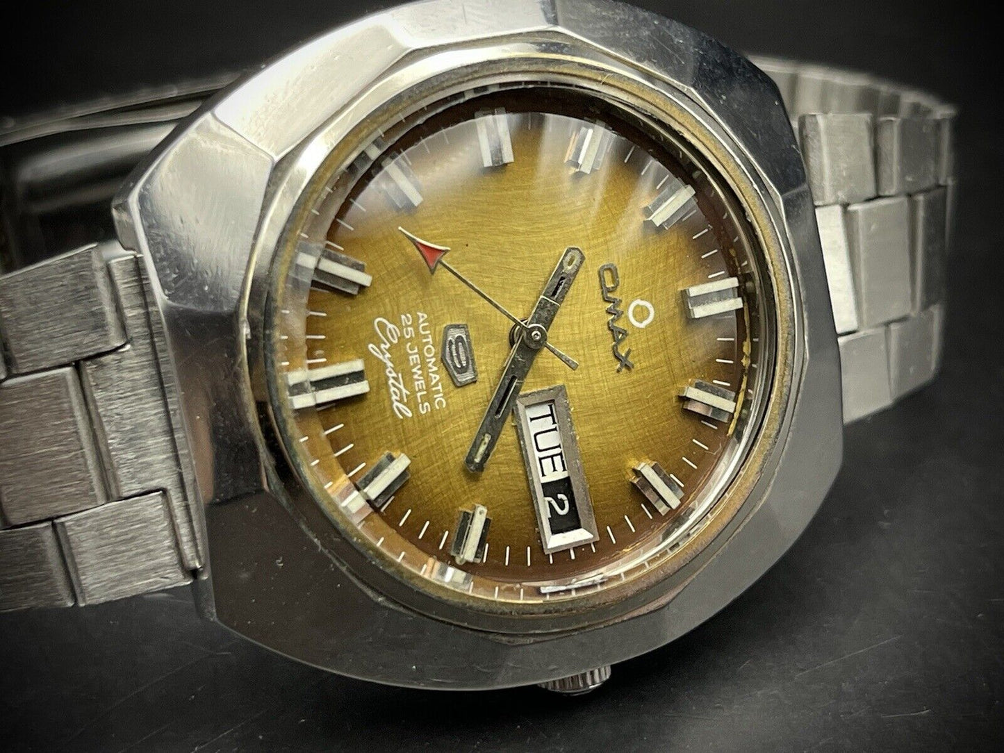 Vintage Omax Crystal 25 Jewels Automatic Brown Dial 36mm Gents Watch, Swiss Made - Grab A Watch Co
