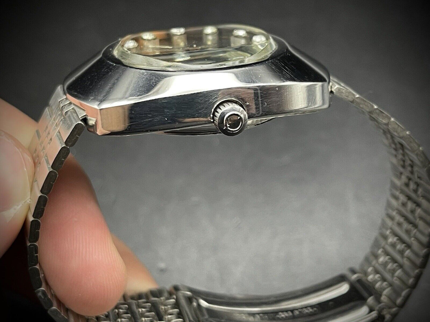 Vintage Omax Crystal 25 Jewels Automatic Brown Diamond Dial 36mm Mens Watch - Grab A Watch Co