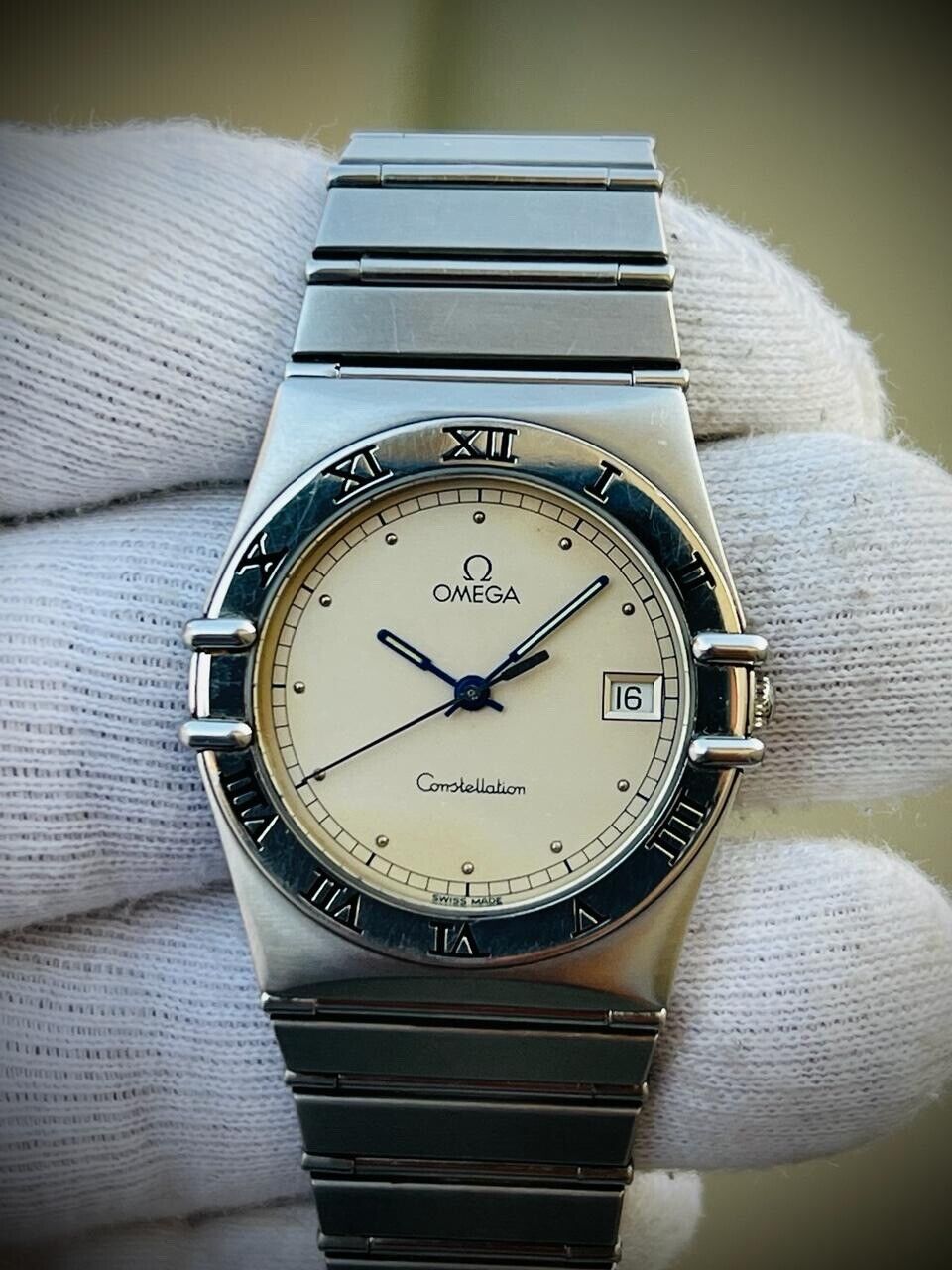 Vintage Omega Constellation Quartz Grey Dial Roman Bezel Watch Swiss Made 33mm - Grab A Watch Co