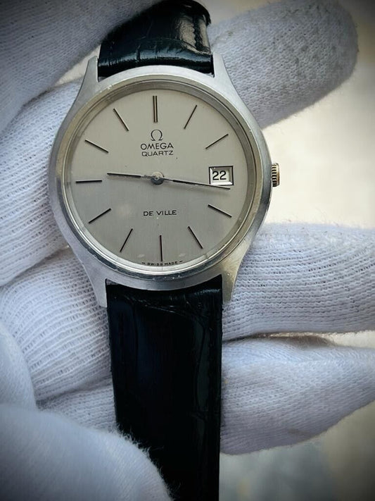 Vintage Omega De Ville Quartz Grey Dial Swiss Watch 35mm - Grab A Watch Co