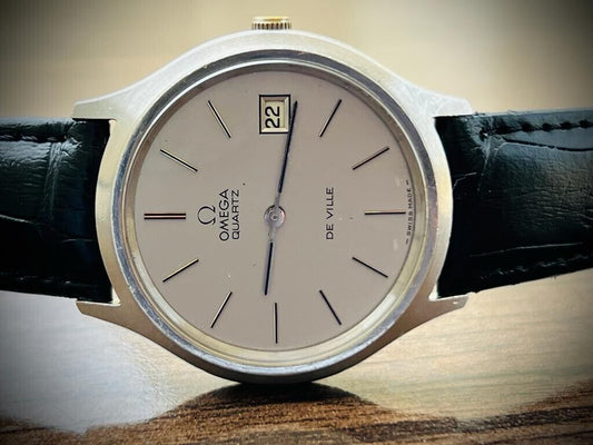 Vintage Omega De Ville Quartz Grey Dial Swiss Watch 35mm - Grab A Watch Co