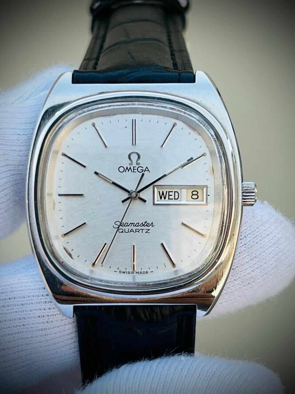 Vintage Omega Seamaster Grey Dial Quartz Day/Date Gents Watch 36mm, Swiss - Grab A Watch Co