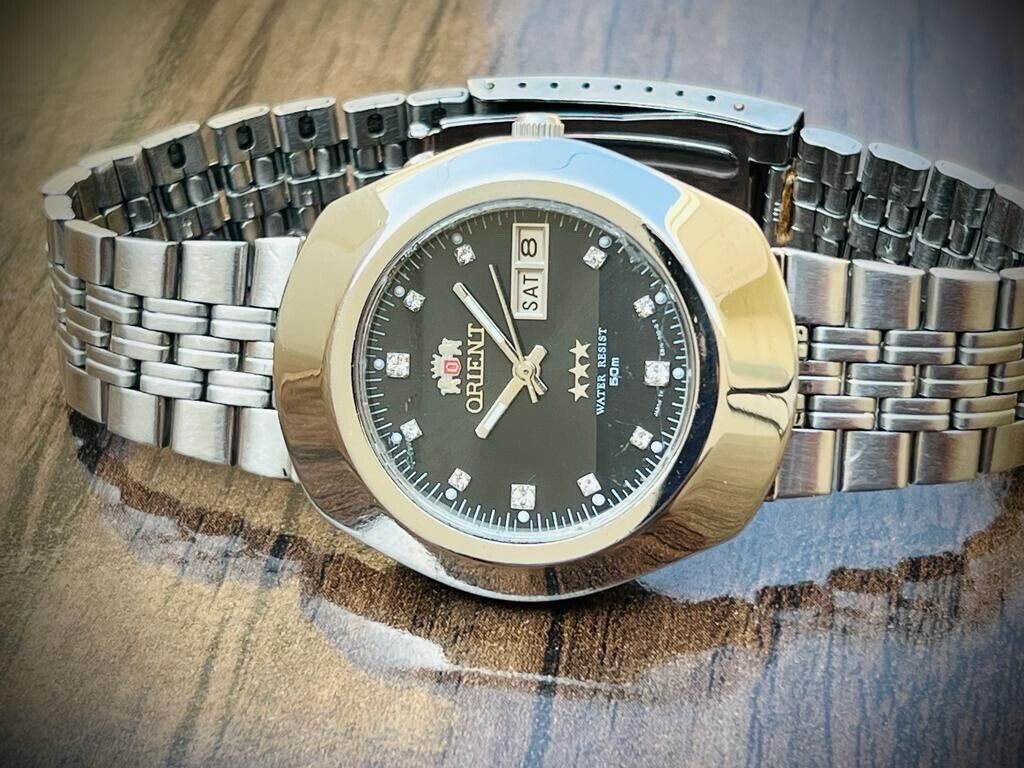 Vintage Orient 3 Star 50m Black Diamond Dial, Perfect Mens Watch 40mm - Grab A Watch Co