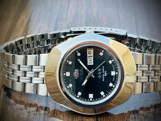 Vintage Orient 3 Star 50m Black Diamond Dial, Perfect Mens Watch 40mm - Grab A Watch Co