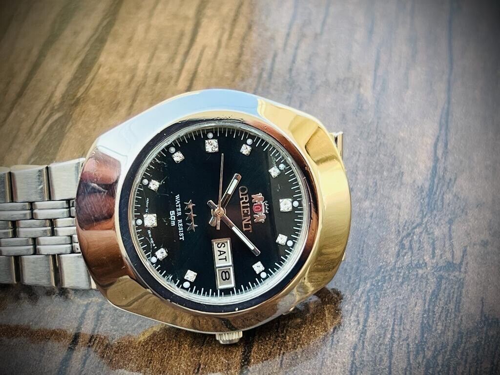 Vintage Orient 3 Star 50m Black Diamond Dial, Perfect Mens Watch 40mm - Grab A Watch Co