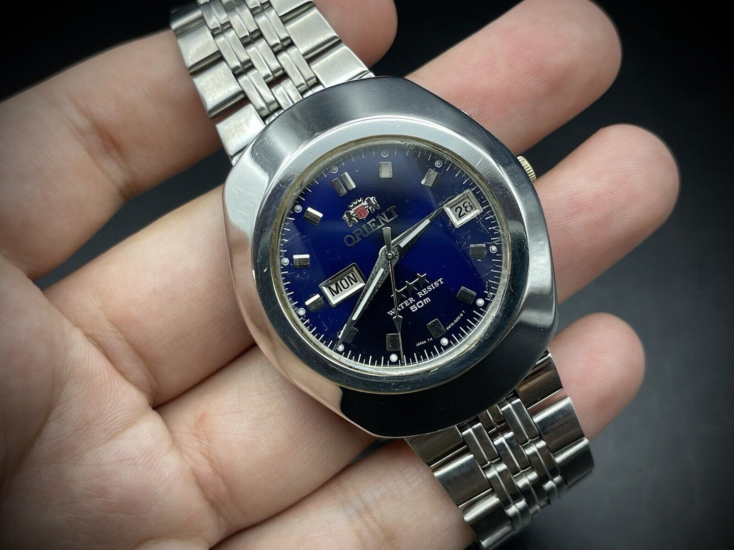 Vintage Orient 3 Star 50m Blue Dial, Diamond Cut Sapphire Glass Mens Watch 40mm - Grab A Watch Co