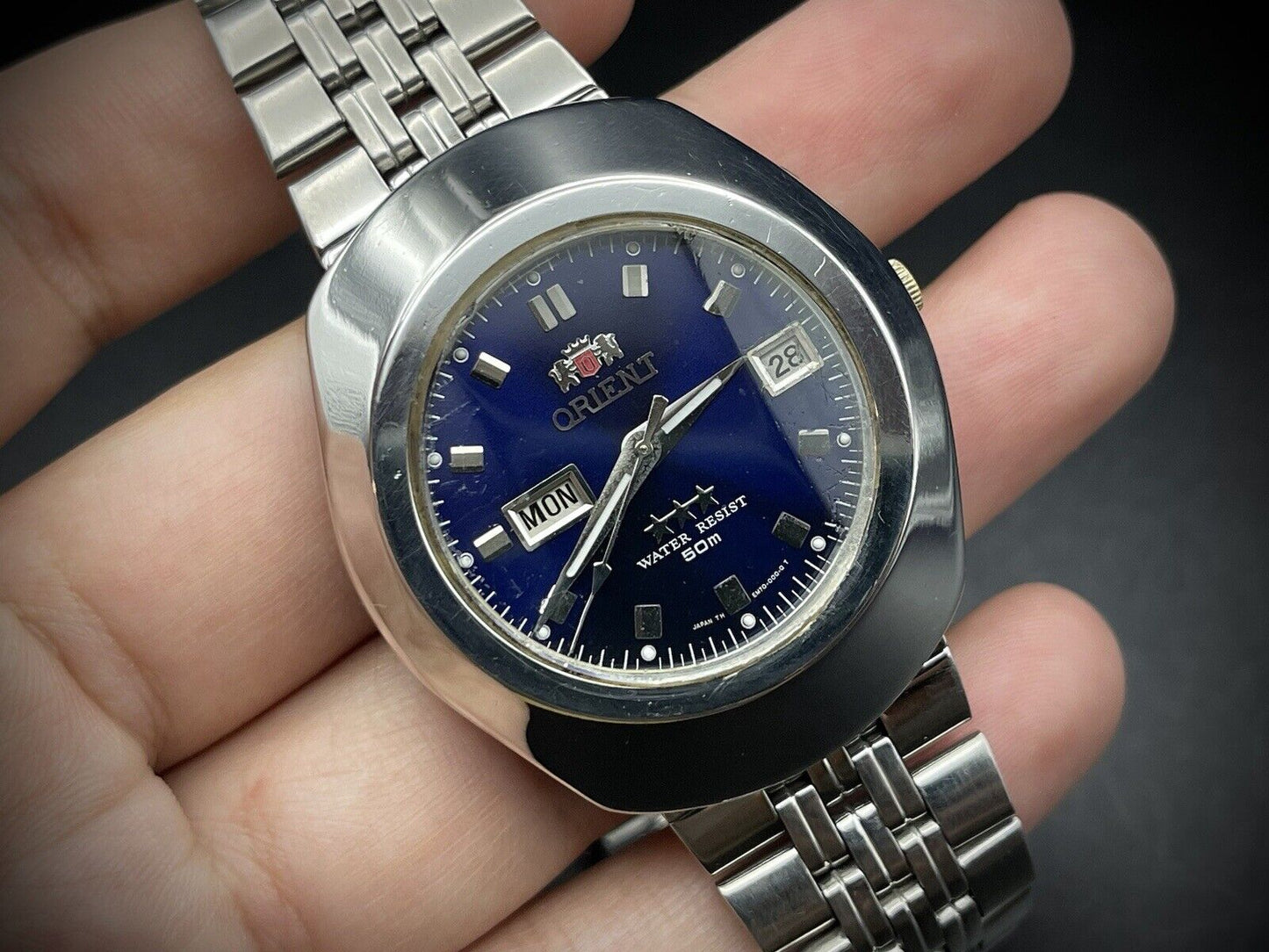Vintage Orient 3 Star 50m Blue Dial, Diamond Cut Sapphire Glass Mens Watch 40mm - Grab A Watch Co
