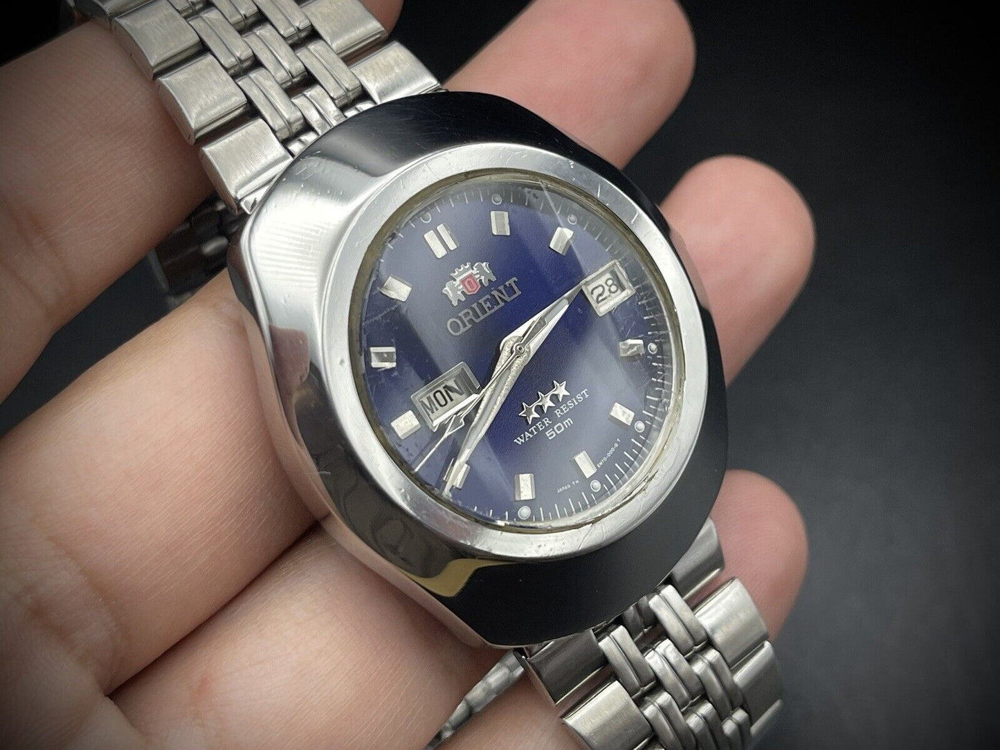 Vintage Orient 3 Star 50m Blue Dial, Diamond Cut Sapphire Glass Mens Watch 40mm - Grab A Watch Co