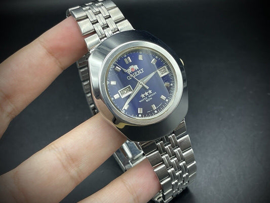 Vintage Orient 3 Star 50m Blue Dial, Diamond Cut Sapphire Glass Mens Watch 40mm - Grab A Watch Co
