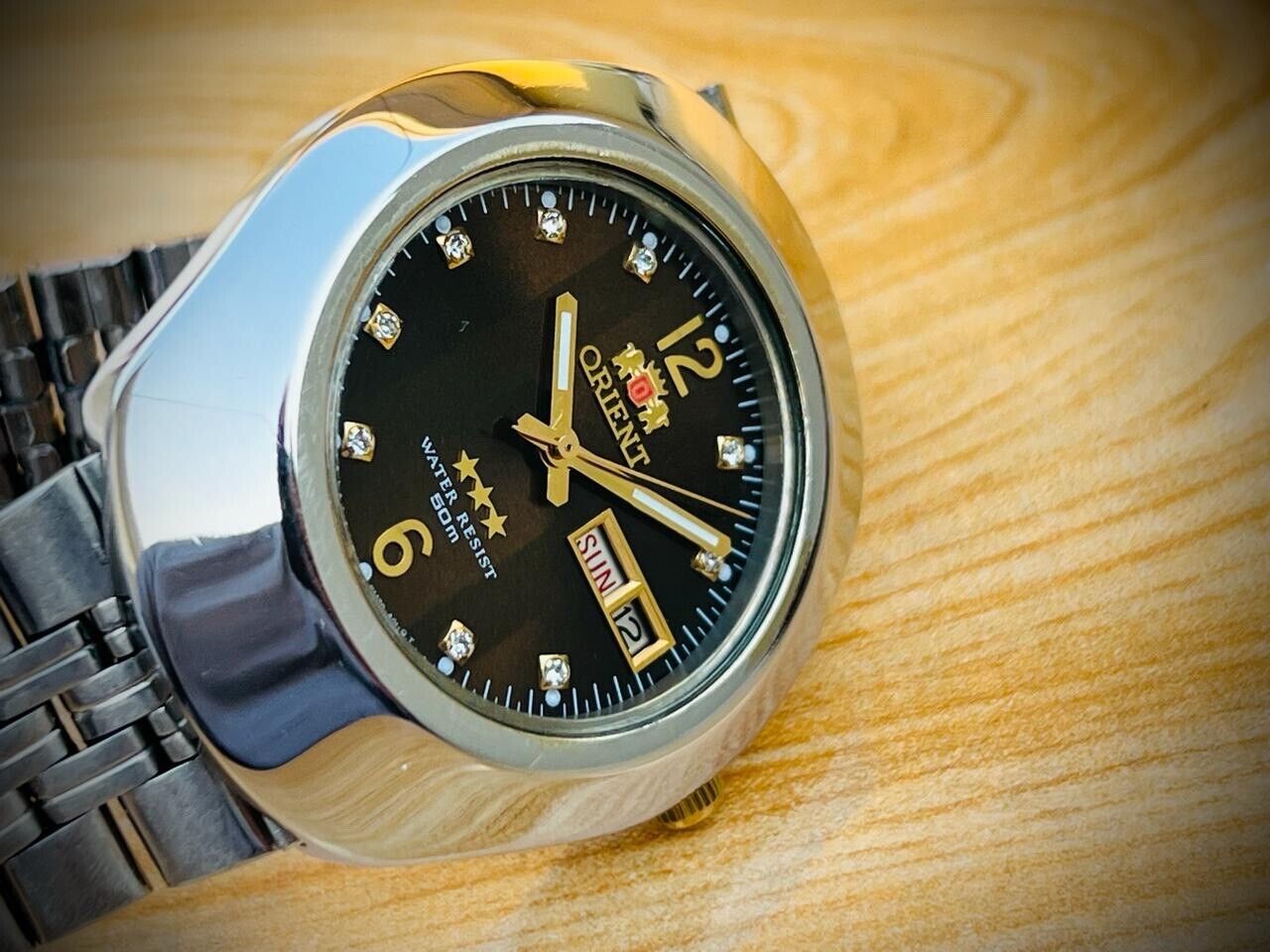 Vintage Orient 3 Star 50m Brown Diamond Dial Mens Watch 40mm, Rare - Grab A Watch Co