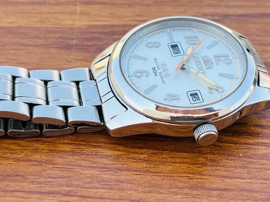Vintage Orient 3 Star 50m Day Date Silver Dial Mens Watch 38mm - Grab A Watch Co