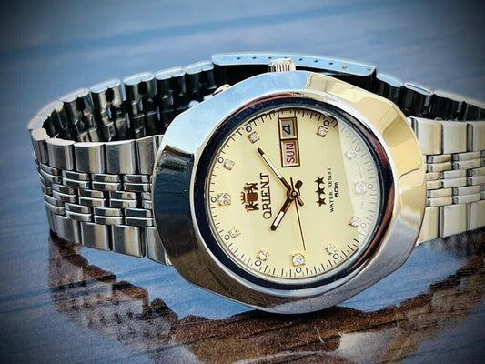 Vintage Orient 3 Star 50m Stunning Diamond Dial, Perfect Mens Watch 40mm - Grab A Watch Co