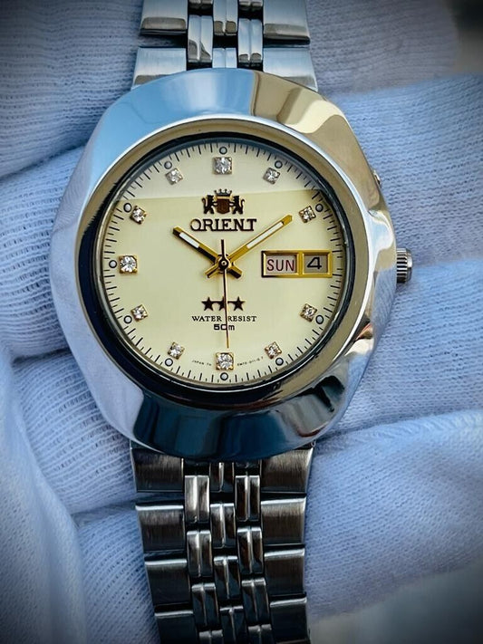 Vintage Orient 3 Star 50m Stunning Diamond Dial, Perfect Mens Watch 40mm - Grab A Watch Co