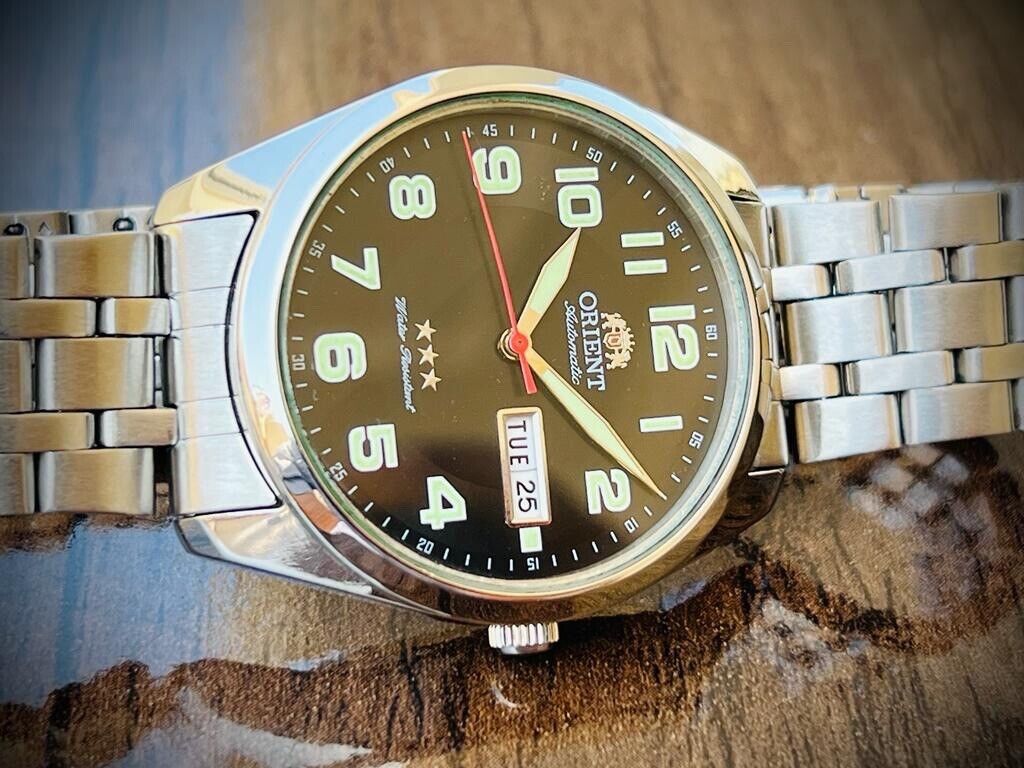 Vintage Orient 3 Star Automatic Black Dial Mens Japan Watch 39mm - Grab A Watch Co