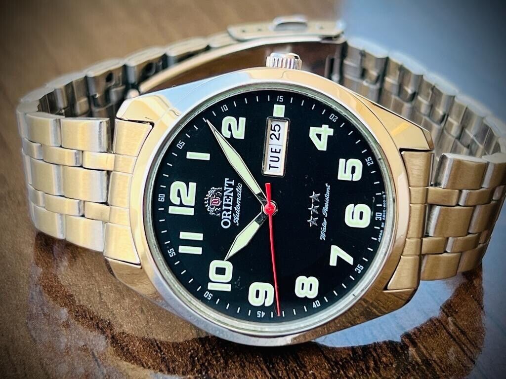Vintage Orient 3 Star Automatic Black Dial Mens Japan Watch 39mm - Grab A Watch Co
