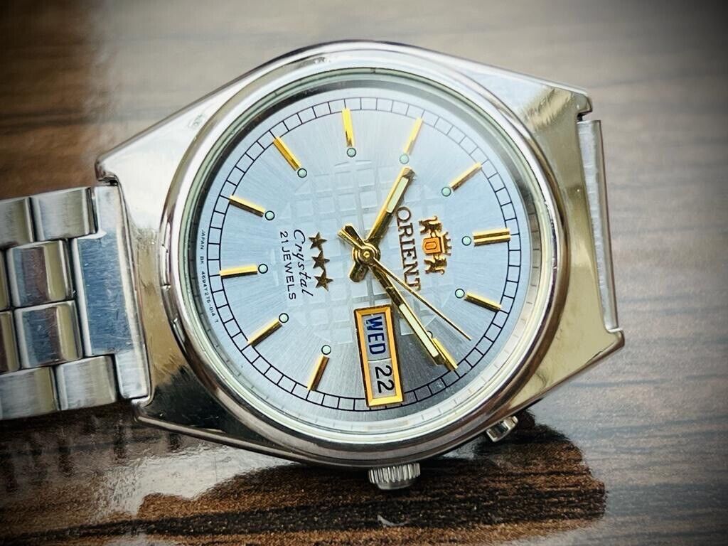 Vintage Orient 3 Star Crystal NOS 21 Jewels Blue Dial, Perfect Mens Watch 35mm - Grab A Watch Co
