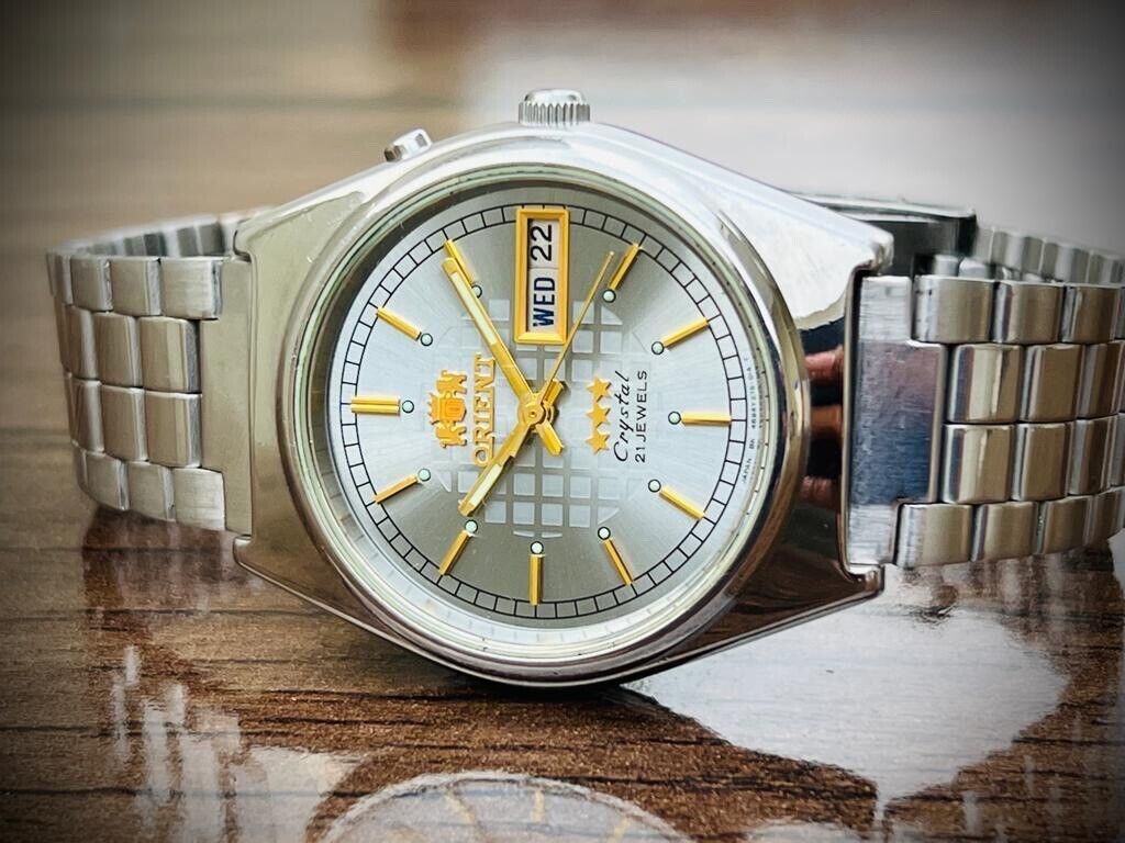 Vintage Orient 3 Star Crystal NOS 21 Jewels Blue Dial, Perfect Mens Watch 35mm - Grab A Watch Co