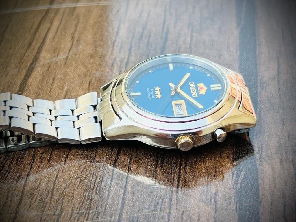 Vintage Orient 3 Star Crystal NOS 21 Jewels Blue Dial, Perfect Mens Watch 36mm - Grab A Watch Co