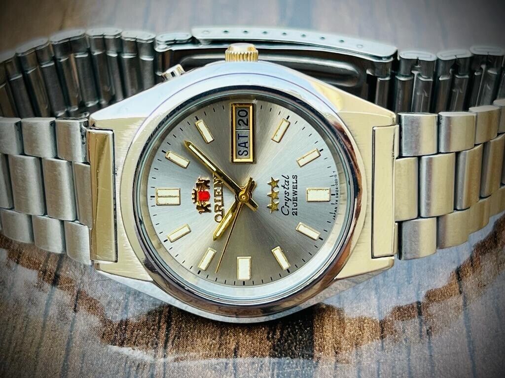 Vintage Orient 3 Star Crystal NOS 21 Jewels Grey Dial, Perfect Mens Watch 36mm - Grab A Watch Co