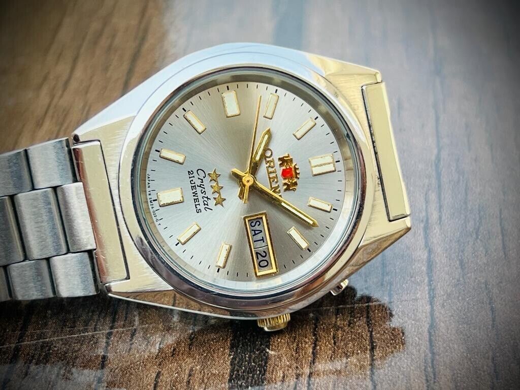 Vintage Orient 3 Star Crystal NOS 21 Jewels Grey Dial, Perfect Mens Watch 36mm - Grab A Watch Co