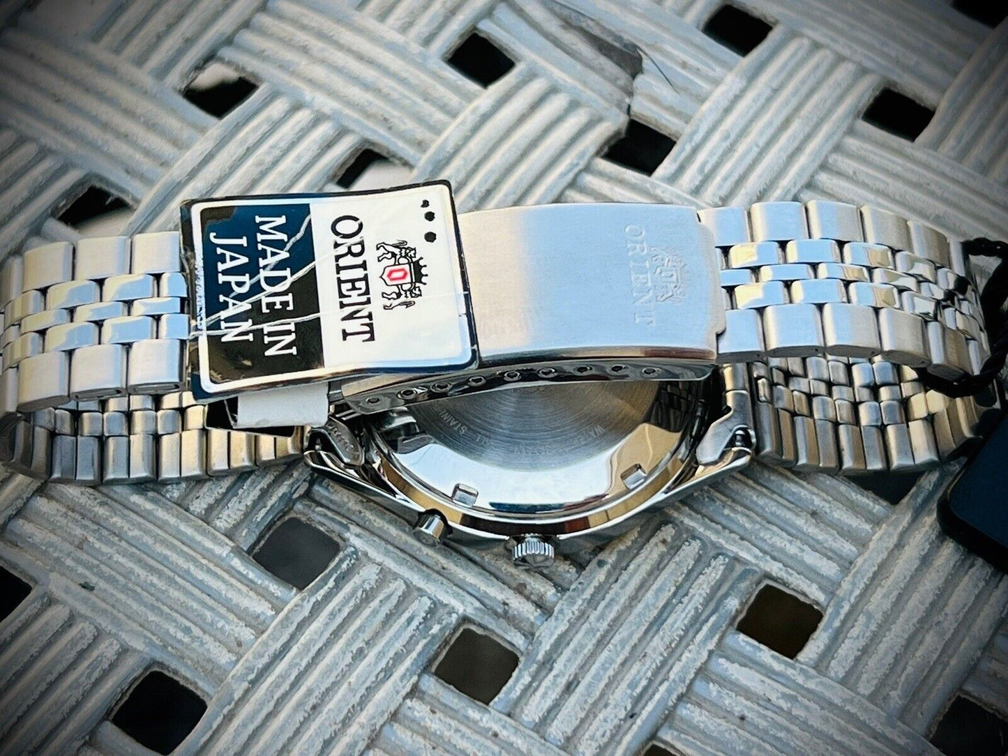 Vintage Orient 3 Star Crystal NOS With Tags 21 Jewels Dark Blue Dial, Perfect - Grab A Watch Co